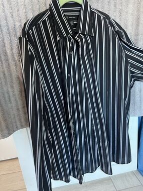 INC International Concepts Black and White Striped Dress Shirt